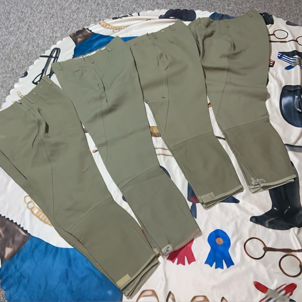 Lot of 4 side zip breeches 26r 3 tailored sportsman &1 Wembley khaki&tan patch